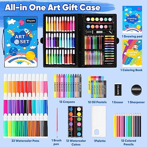 iBayam Art Supplies, 149-Pack Drawing Kit Painting Art Set Art Kits Gifts Box, Arts and Crafts for Kids Girls Boys, with Coloring Book, Crayons, Pastels, Pencils, Watercolor Pens & Cakes - Image 2