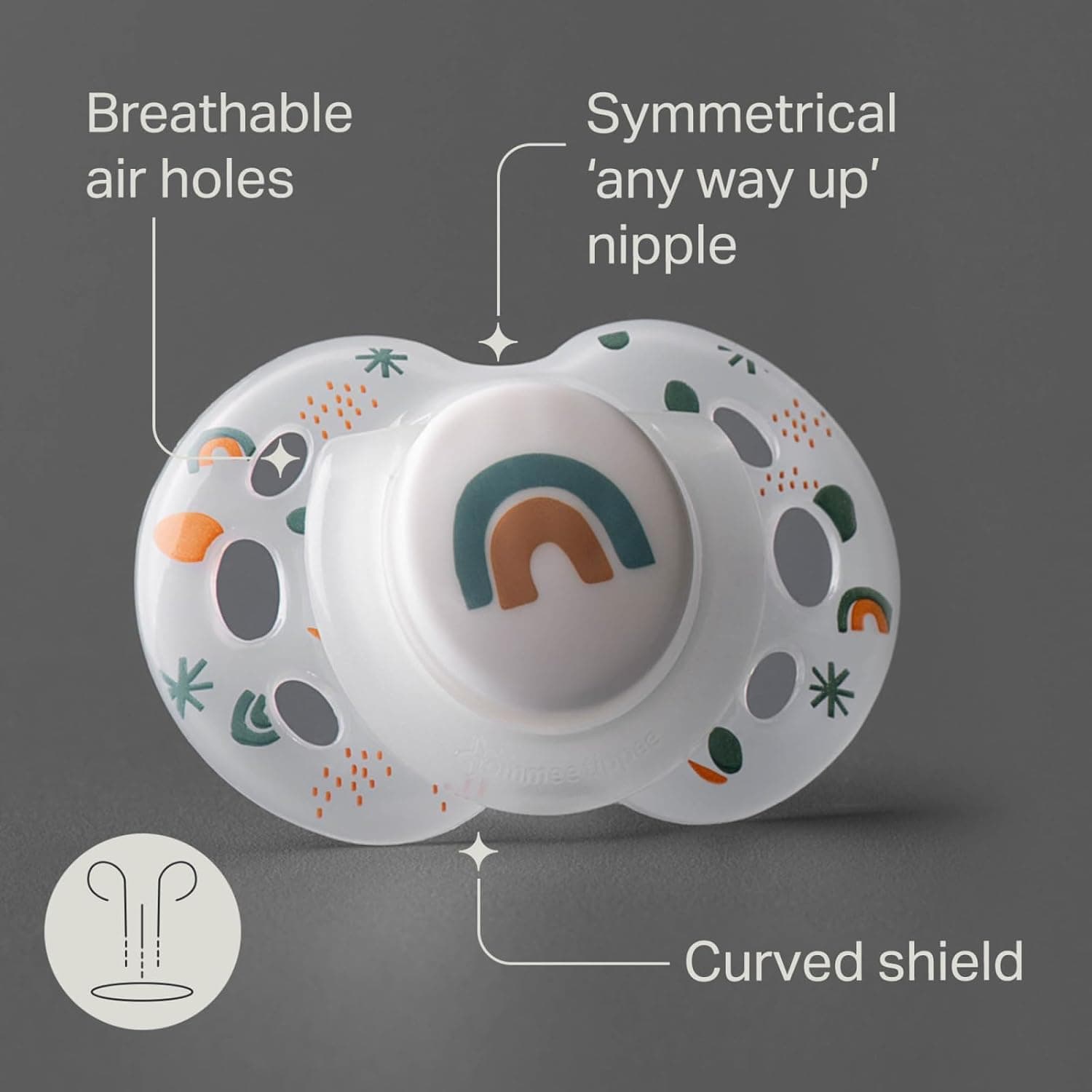 Tommee Tippee Night Time Pacifier, 18-36 Months, Symmetrical Silicone Baglet, BPA-Free Binkies, Glow in The Dark Technology, Green Rainbow, Pack of 6 Green Rainbow 18-36 Month (Pack of 6) - Image 4