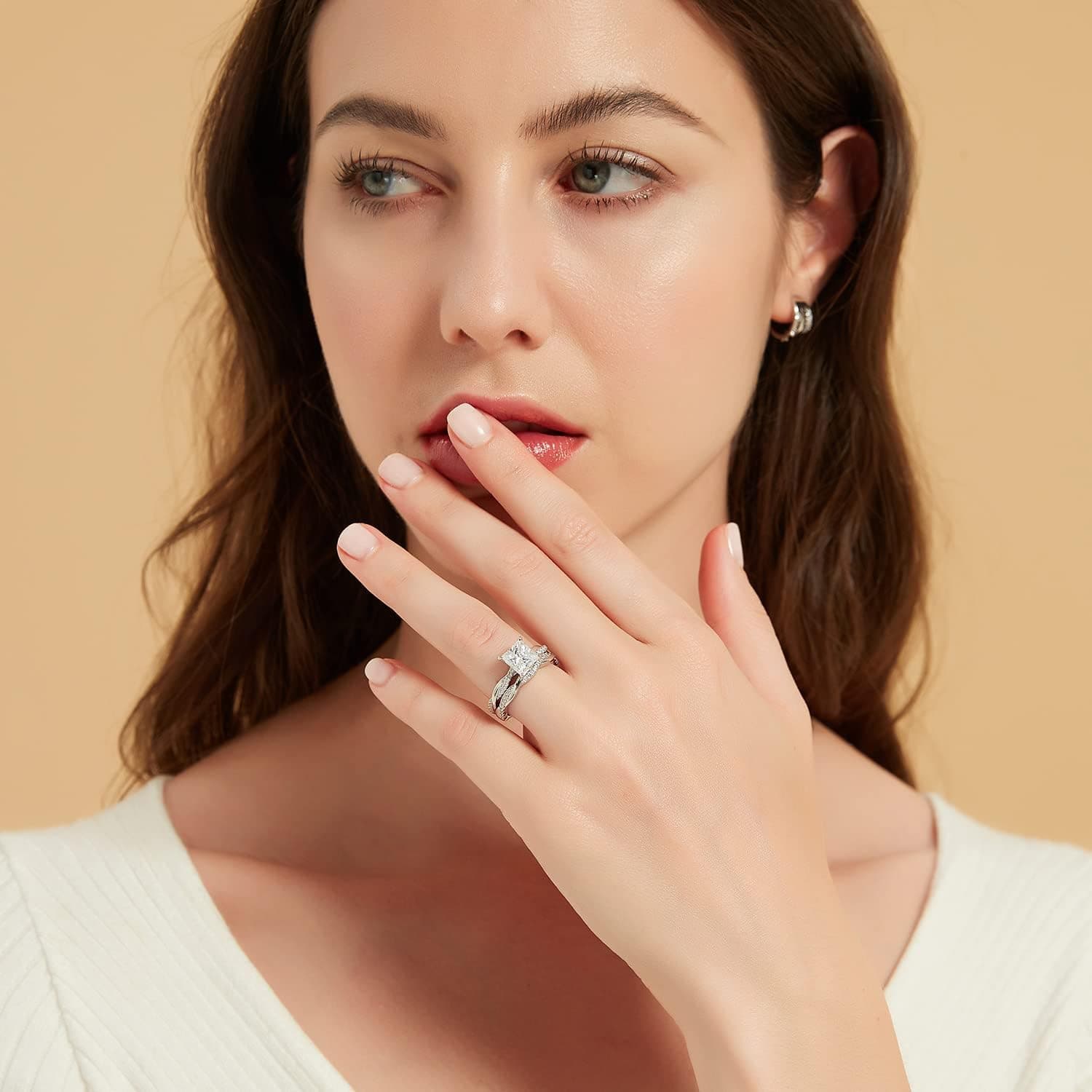 Mameloly 2ct Wedding Band for Women Princess Cut Bridal Ring Sets Cubic Zirconia Promise Engagement Rings Twisting Infinity Pave Set Size 4-12 Silver 7 - Image 5