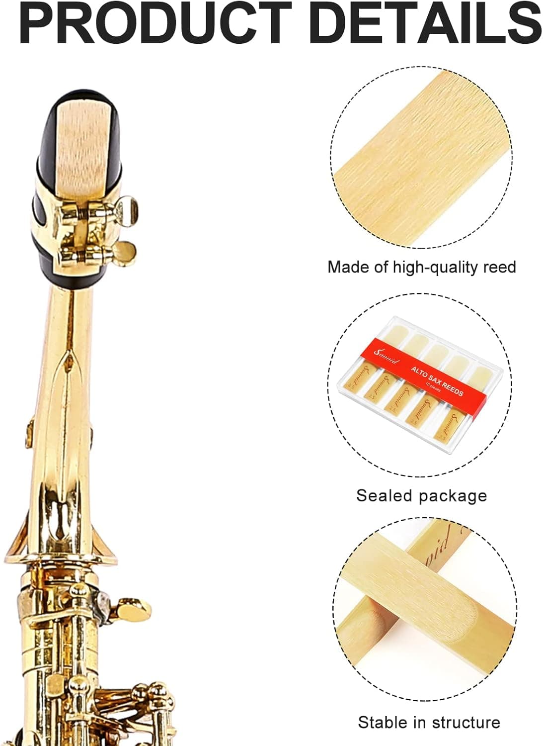 10 Pack Professional Alto Saxophone Reeds with Plastic Box, Strength 2.5 Alto Sax Reeds, Laser Engraved Marking & Thinner Reed Tip for Easy of Play, Traditional Reeds for Saxophone Alto Strength 2.5 Light Brown - Image 6