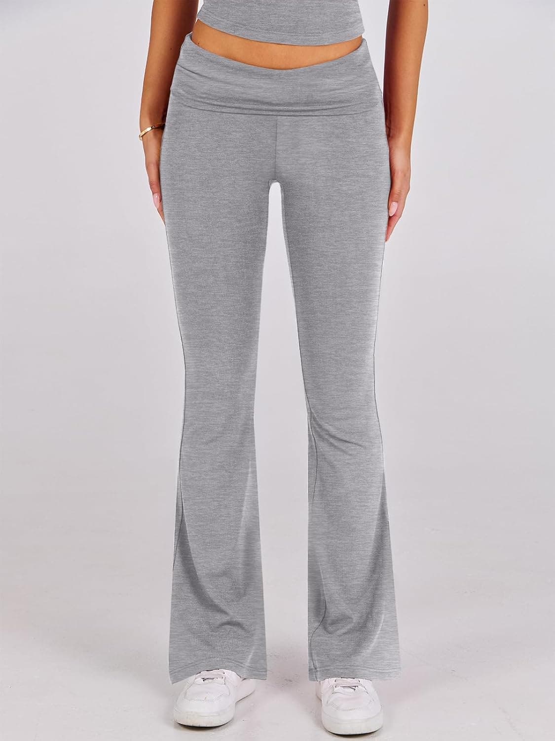 ANRABESS Lounge Sets for Women 2 Piece Foldover Yoga Flare Leggings Pants Crop Tops Casual Y2K Outfits Matching Tracksuit Set Medium Grey - Image 7