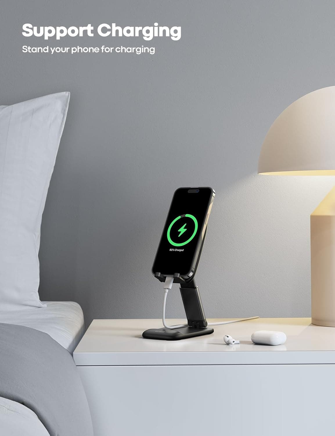 Lamicall Cell Phone Stand for Desk - [Height Adjustable] Foldable Mobile Phone Holder, Portable Stand for iPhone 17 16 15 14 13 12 11 Pro Max Plus Air, Galaxy S25, Telephone, Office Gift Accessories 1-Black - Image 3