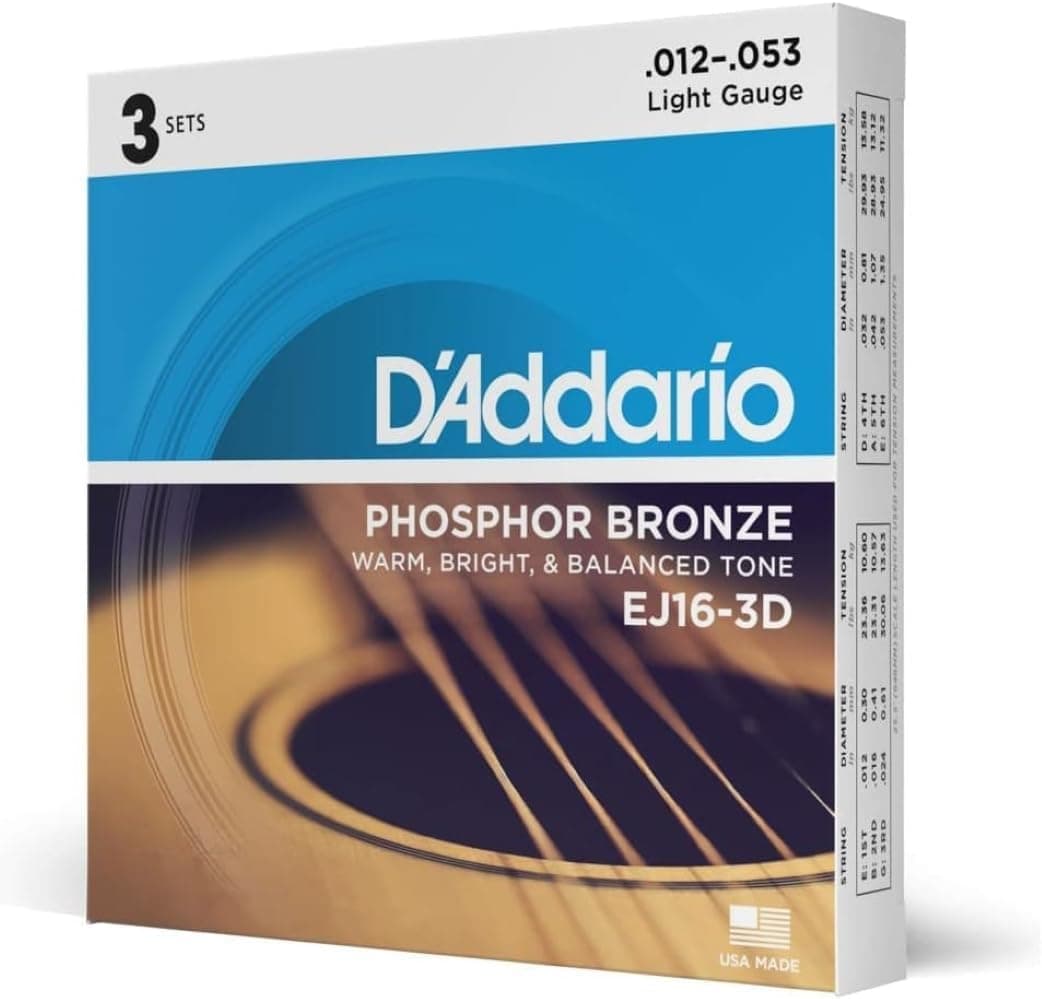 D'Addario Guitar Strings - Phosphor Bronze Acoustic Guitar Strings - EJ16-3D - Rich, Full Tonal Spectrum - For 6 String Guitars - 12-53 Light, 3-Pack 3-Pack Light, 12-53 - Image 2