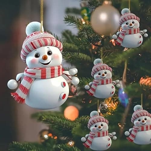 Christmas Ornaments Cute Snowman Acrylic Ornaments for Christmas Tree Decorations White Snowman with Hat Christmas Hanging Ornament Ornament Hanging Decorations for Christmas Tree Decor 5pcs - Image 5