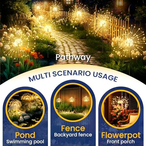GIGALUMI Garden Outdoor Decor Lights 120LED 2Pack, Solar Garden Lights for Yard Outside Fairy Decorative,Solar Powered for Yard Pathway Flowerbed Planter Balcony Patio Decor Christmas（Warm White） - Image 4