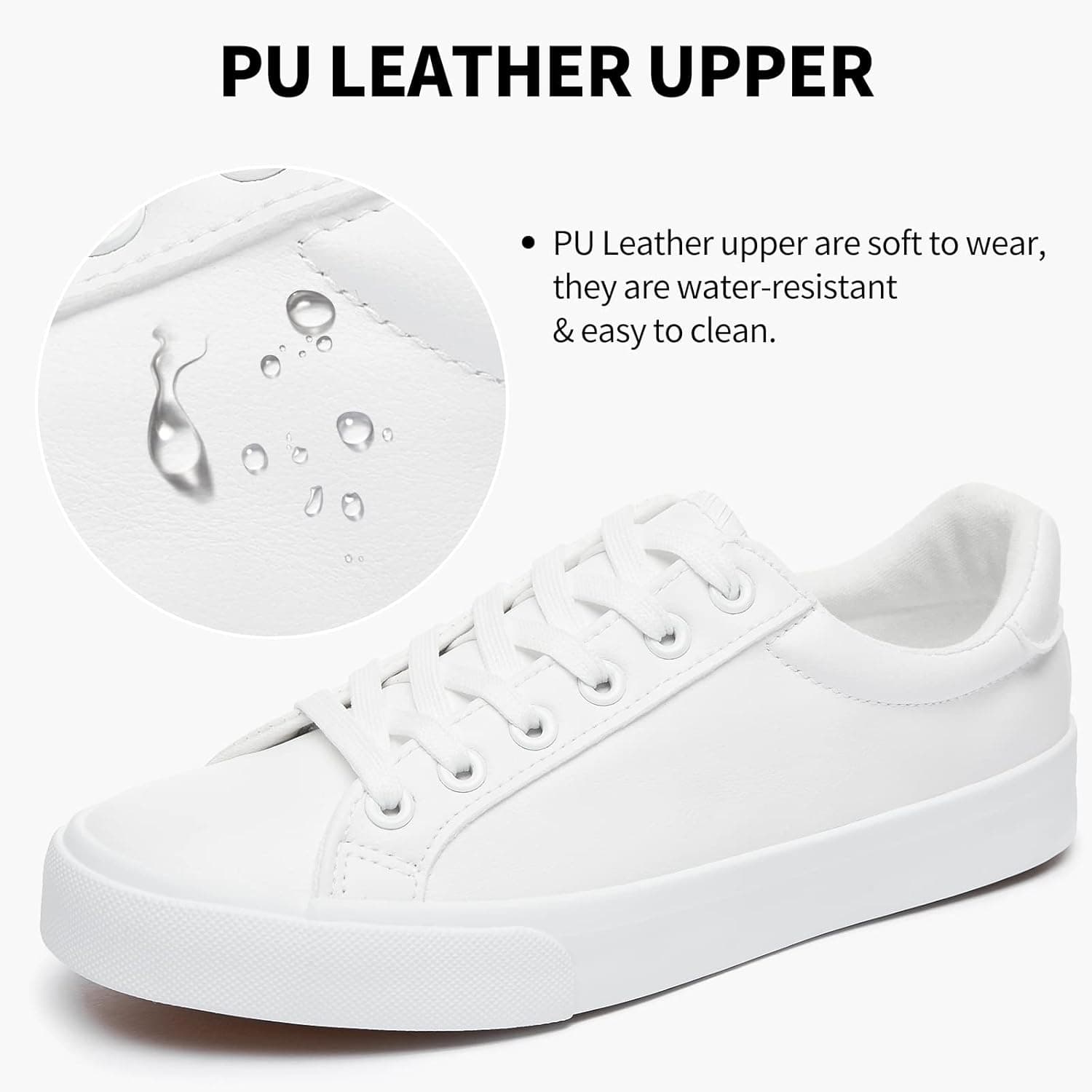 SERNIAL Womens White Tennis Shoes PU Leather Sneakers Casual Walking Shoes for Women 9 White - Image 3