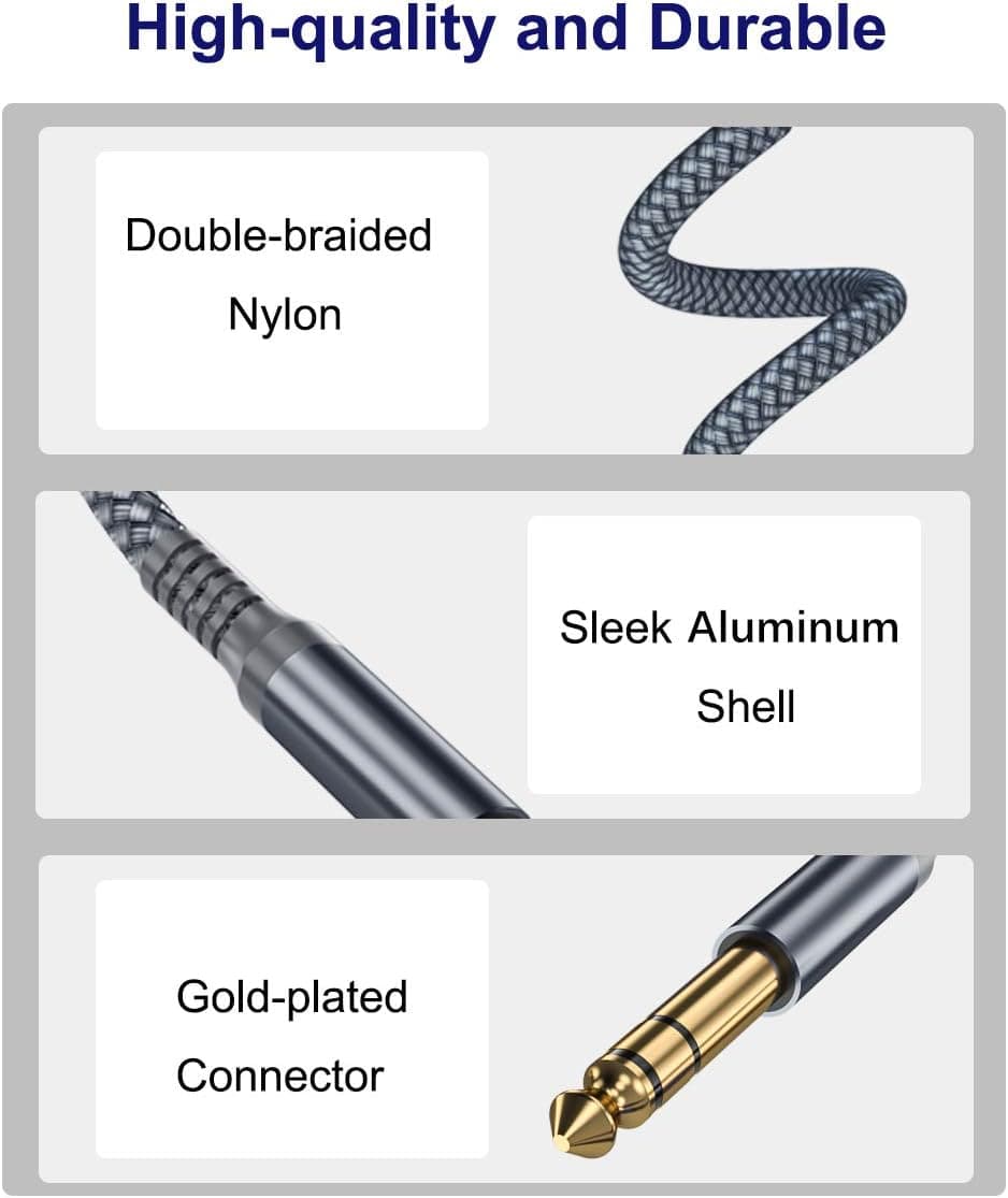 Elebase 1/4 Inch TRS Instrument Guitar Cable 10ft 2Pack,Straight 6.35mm Guitar Bass AMP Cord,Quarter Inch 6.3mm Male Jack Stereo Audio Balanced Line for Electric Guitar,Bass,Keyboard,Amplifier,Speaker 10 ft Grey - Image 3