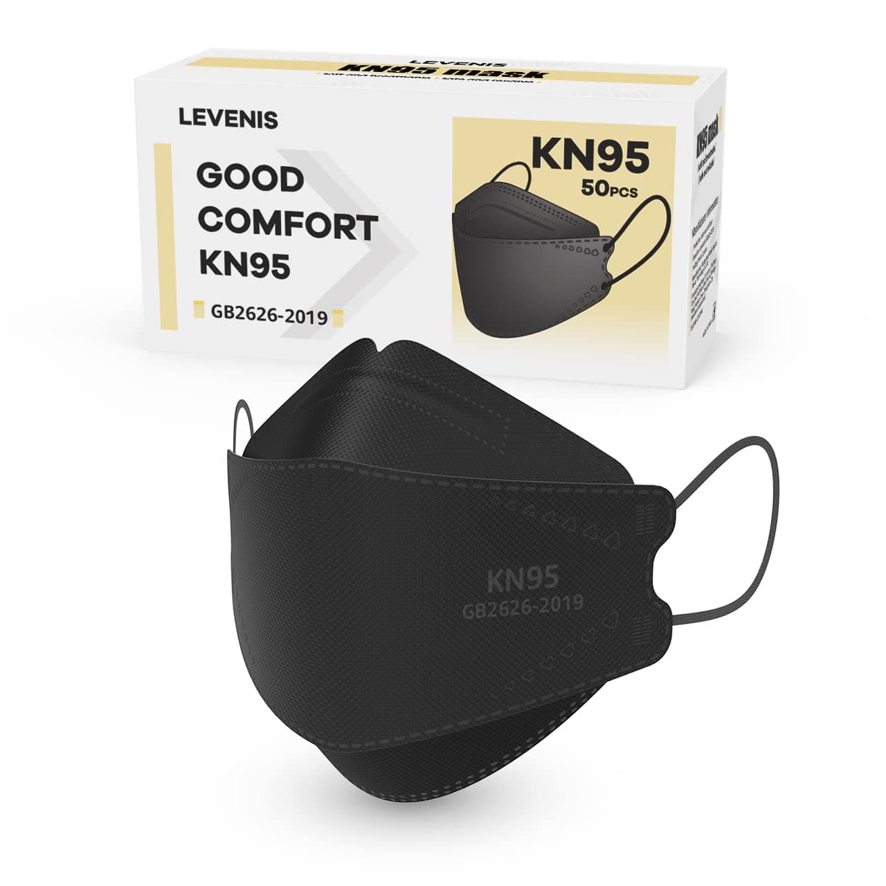 LEVENIS KN95 Face Masks 50 Pack, Breathable Comfortable and Disposable KN95 Mask, Black Adult-black