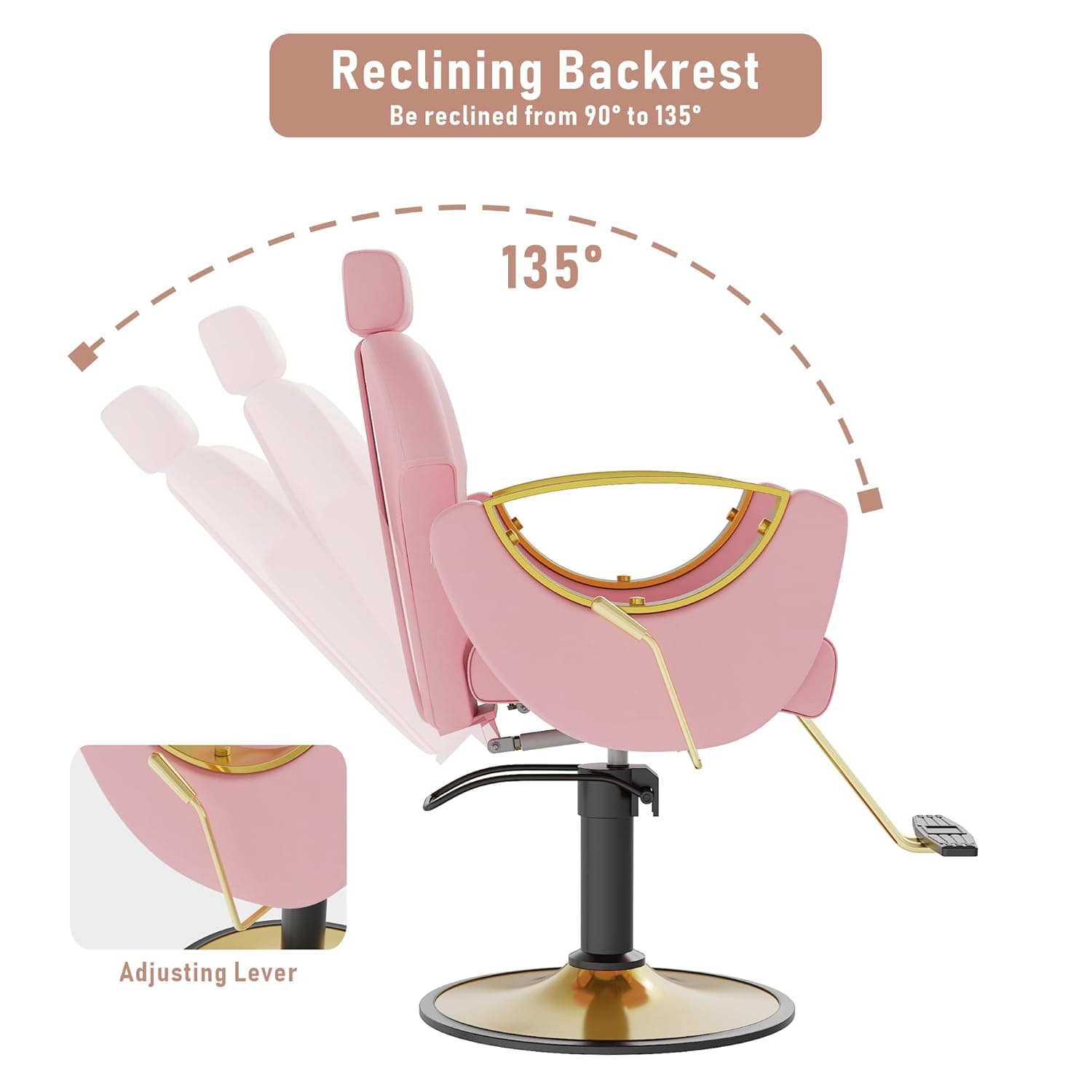 Barber Chair for Hair Stylist, Height Adjustable Hydraulic Hair Reclining Salon Chair, 360 Degrees Rotation, Multi-Function Shampoo Chair for Salon Barbershop (Modern Pink) - Image 8