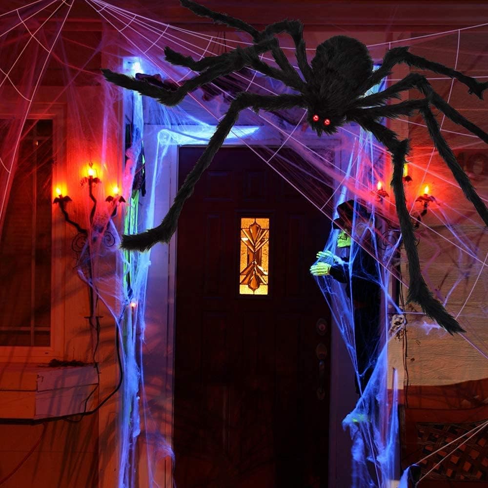 OCATO 200" Halloween Spider Web + 59" Giant Spider Decorations Fake Spiders with Triangular Huge Spiders Web for Indoor Outdoor Halloween Decorations Yard Home Costumes Parties Haunted House Décor 1-Original - Image 7