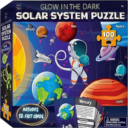 Hapinest Glow-in-The-Dark Solar System Puzzle 100 Piece Puzzles for Kids, Jigsaw Puzzles Space Puzzle, Educational and Fun Planets Puzzles for Kids Ages 8-10 5 6-8 8-12 Years Old & Up