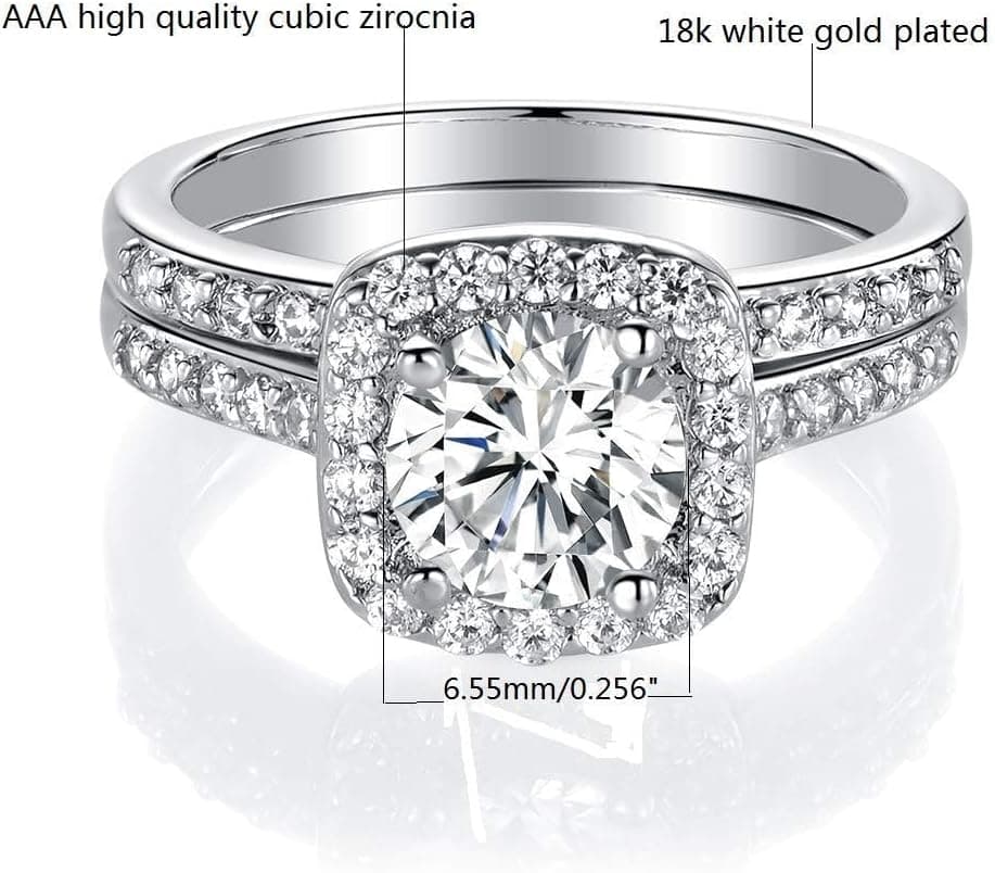 MDFUN 18K White Gold Plated Cubic Zirconia Two-in-One Halo Wedding Engagement Promise Eternity Ring for Women 7 - Image 4