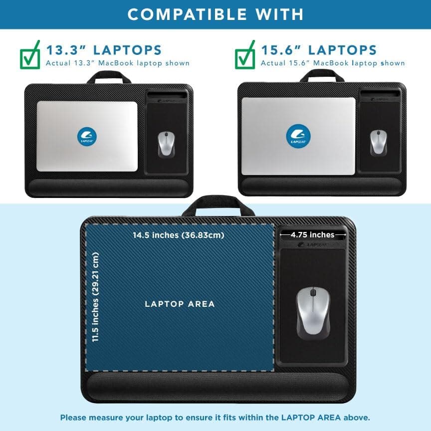 LAPGEAR Home Office Pro Lap Desk with Wrist Rest, Mouse Pad, and Phone Holder - Black Carbon - Fits up to 15.6 Inch Laptops - Style No. 91598 Black Carbon Home Office Pro W/Wrist Rest - Image 3