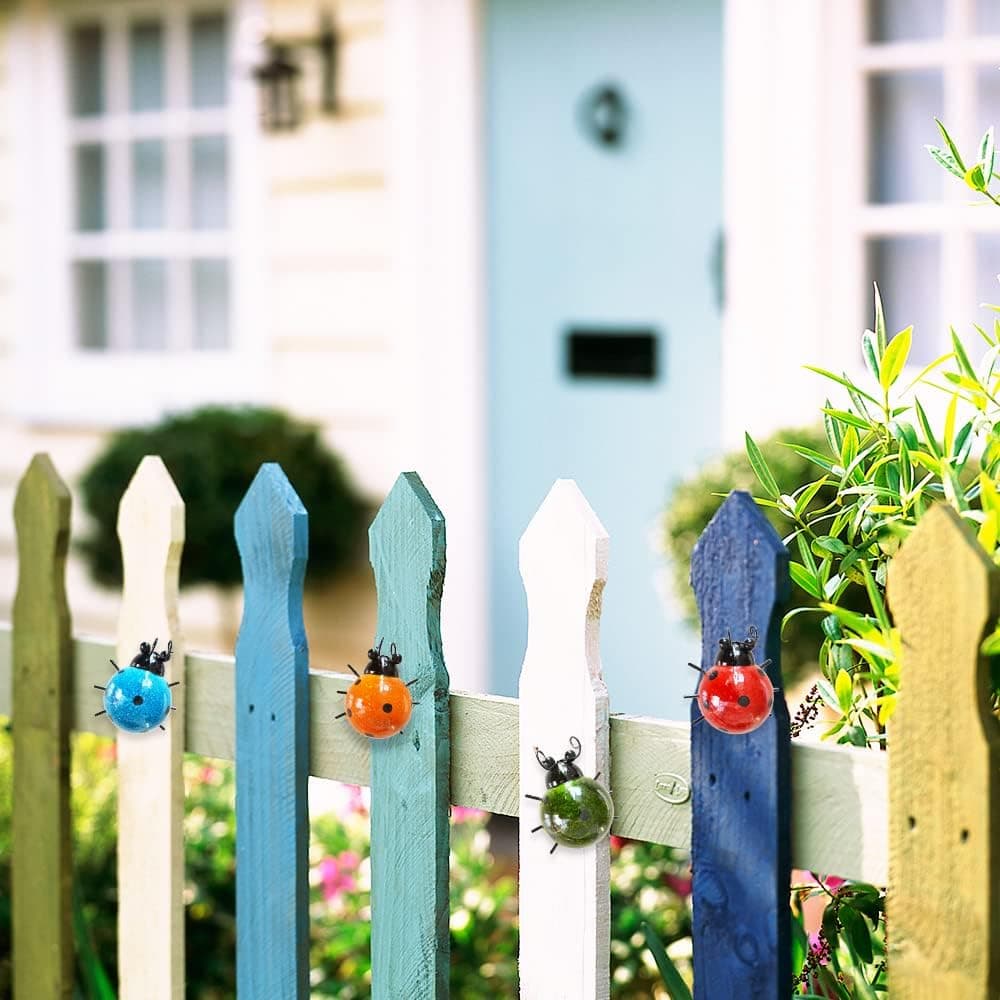 GIFTME 5 Metal Garden Wall Art Decorative Set of 4 Cute Ladybugs Outdoor Wall Sculptures Multicolor - Image 5