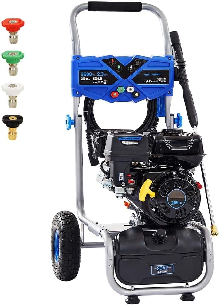 3500 PSI Gas Pressure Washer, 209CC Engine, 2.3 GPM, 4 Adjustable Nozzles, 25ft Hose for Cleaning Cars, Patios, Walls, and Gardens (Blue) - Image 2
