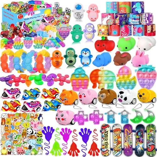 Aowrebu 117 PCS Party Favors for Kids 4-8 8-12, Pop Fidget Toys, Treasure Box for Classroom, Pinata Filler, Goodie Bag Stuffers, Prize Box, Treasure Chest, Classroom Prizes