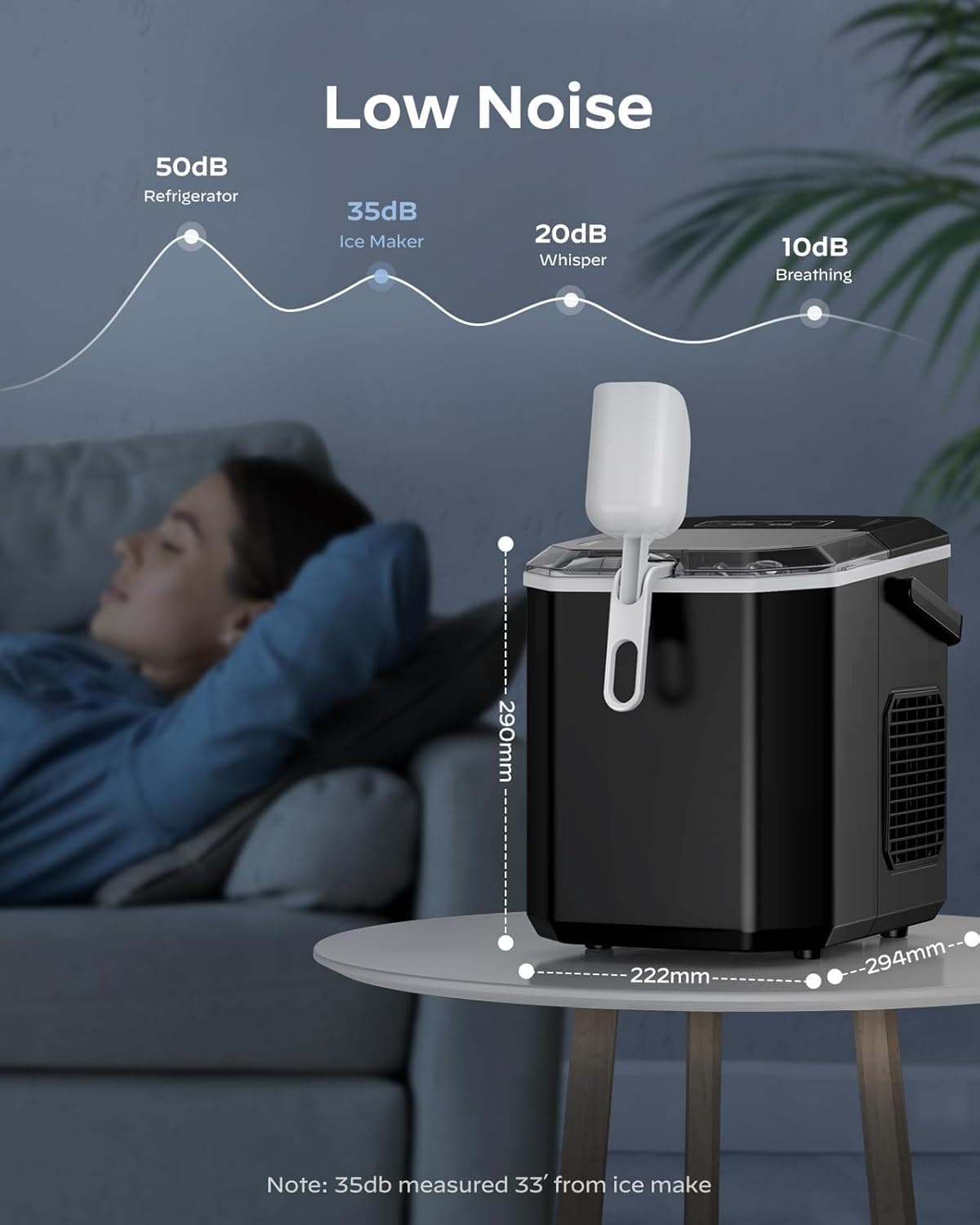 Silonn Ice Maker Countertop, Portable Ice Machine with Carry Handle, Self-Cleaning Ice Makers with Basket and Scoop, 9 Cubes in 6 Mins, 26 lbs per Day, Ideal for Home, Kitchen, Camping, RV Black 26lbs - Image 8