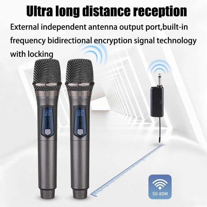 Wireless Microphone, Rechargeable Fixed Frequency Wireless Dual Microphone, Dual Handheld Dynamic Microphone,Karaoke Singing, Weddings DJ,Party, Church, Classroom use, 200 feet, Gray - Image 3