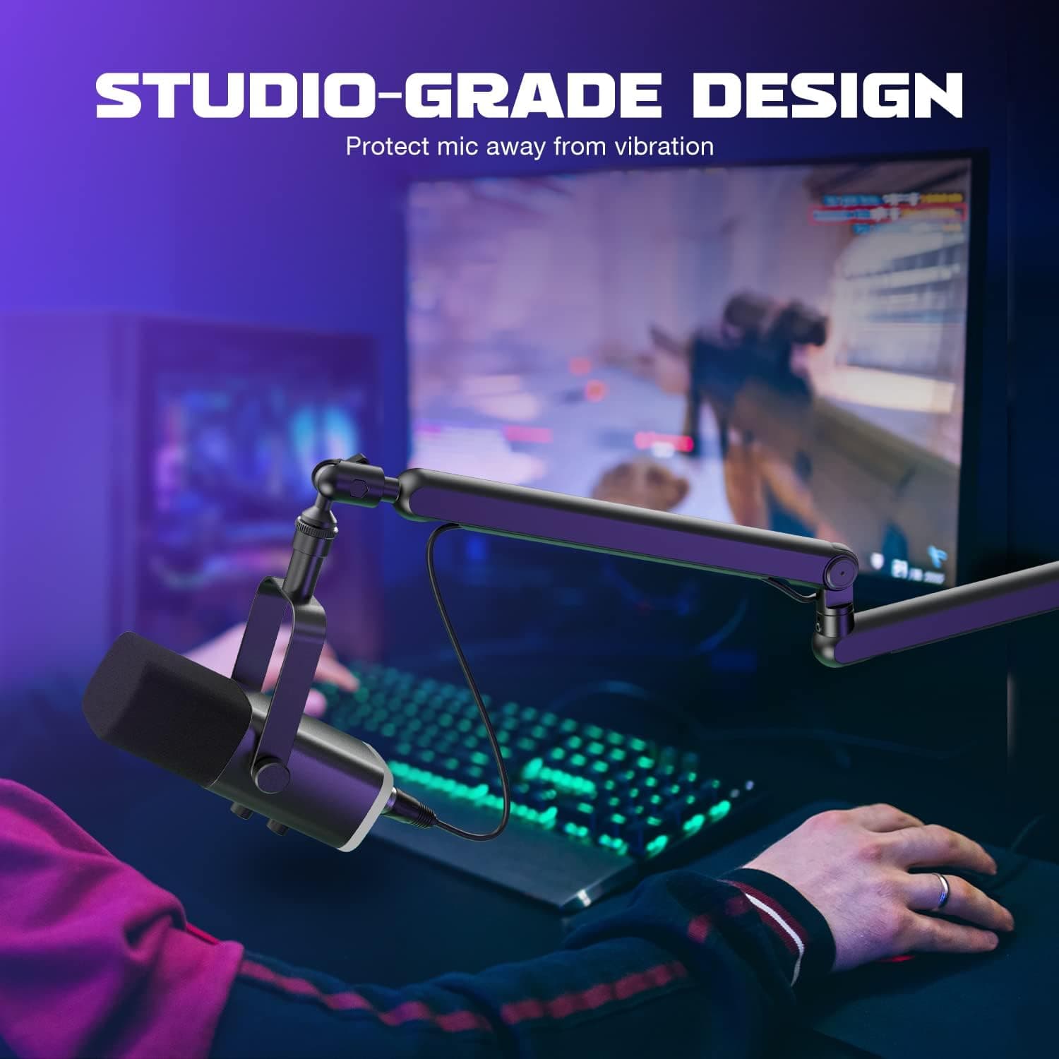 FIFINE Microphone Boom Arm, Low Profile Adjustable Stick Microphone Arm Stand with Desk Mount Clamp, Screw Adapter, Cable Management, for Podcast Streaming Gaming Studio-BM88 Black - Image 4