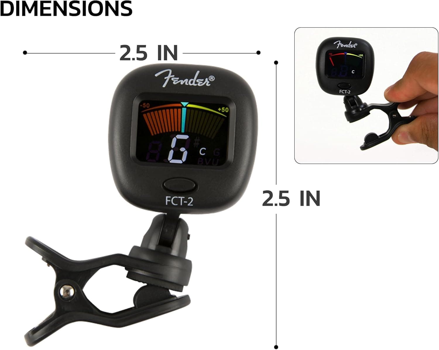 Fender FCT-2 Professional Multi-Instrument Clip-On Tuner for Guitar, Bass, Ukulele, and Violin - Image 7