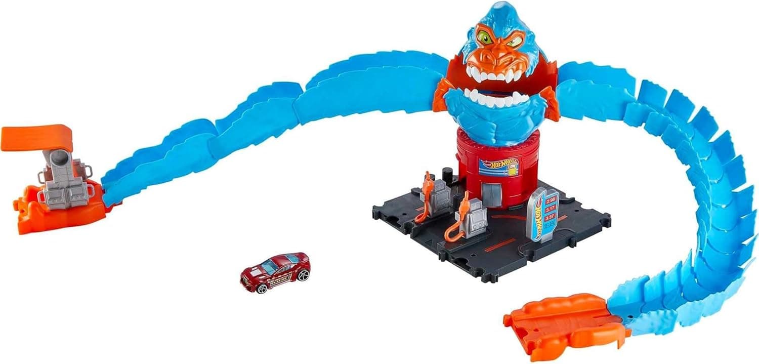 Hot Wheels City Wreck & Ride Gorilla Attack with 1 Car, Connects to Other Sets, Gas Station-Themed Set, Gift for Kids 4 to 8 Years Old Modern - Image 8