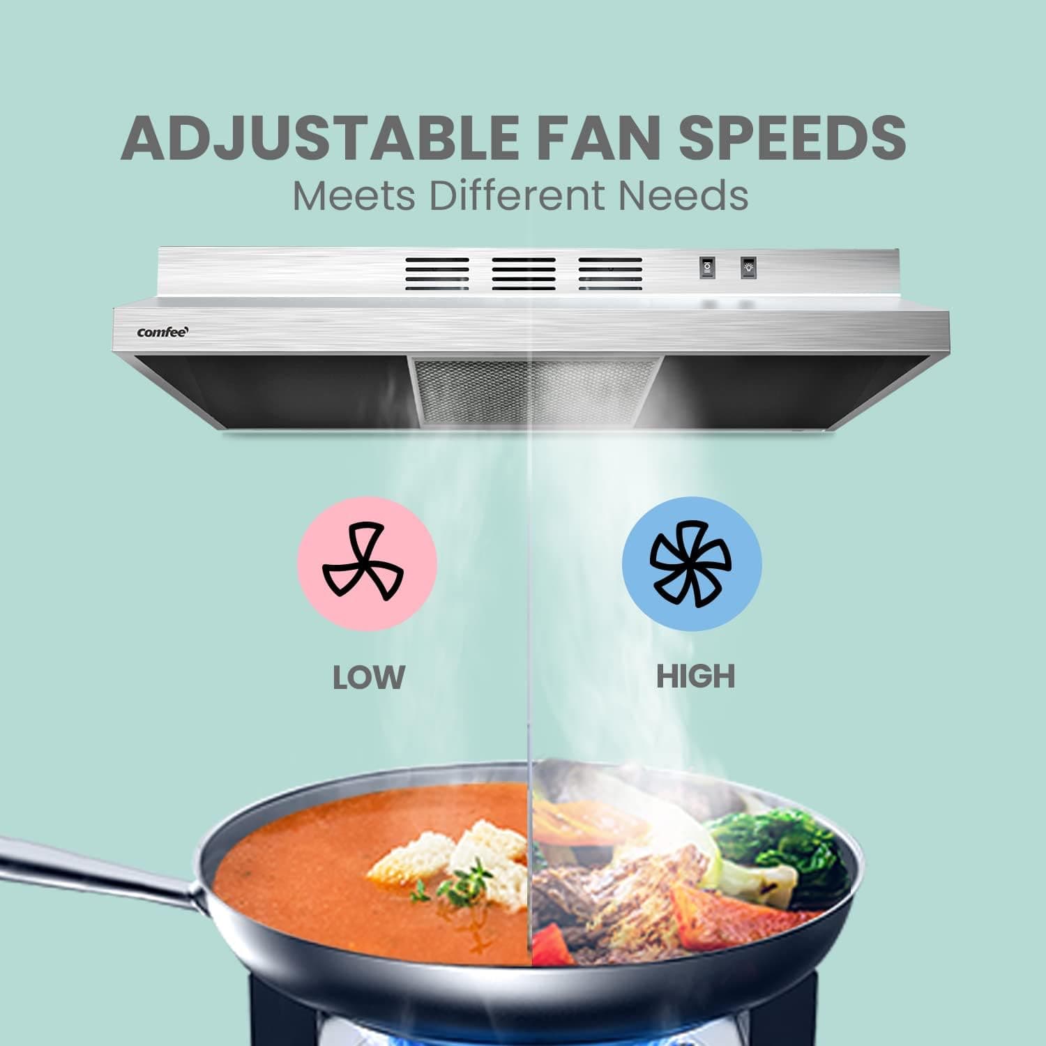 Comfee CVU30W2AST Máy Hút Mùi 30 Inch Ducted Ductless Bằng Thép Không Gỉ Bền Bỉ Cho Bếp Dưới Tủ Với 2 Tốc Độ - Image 5