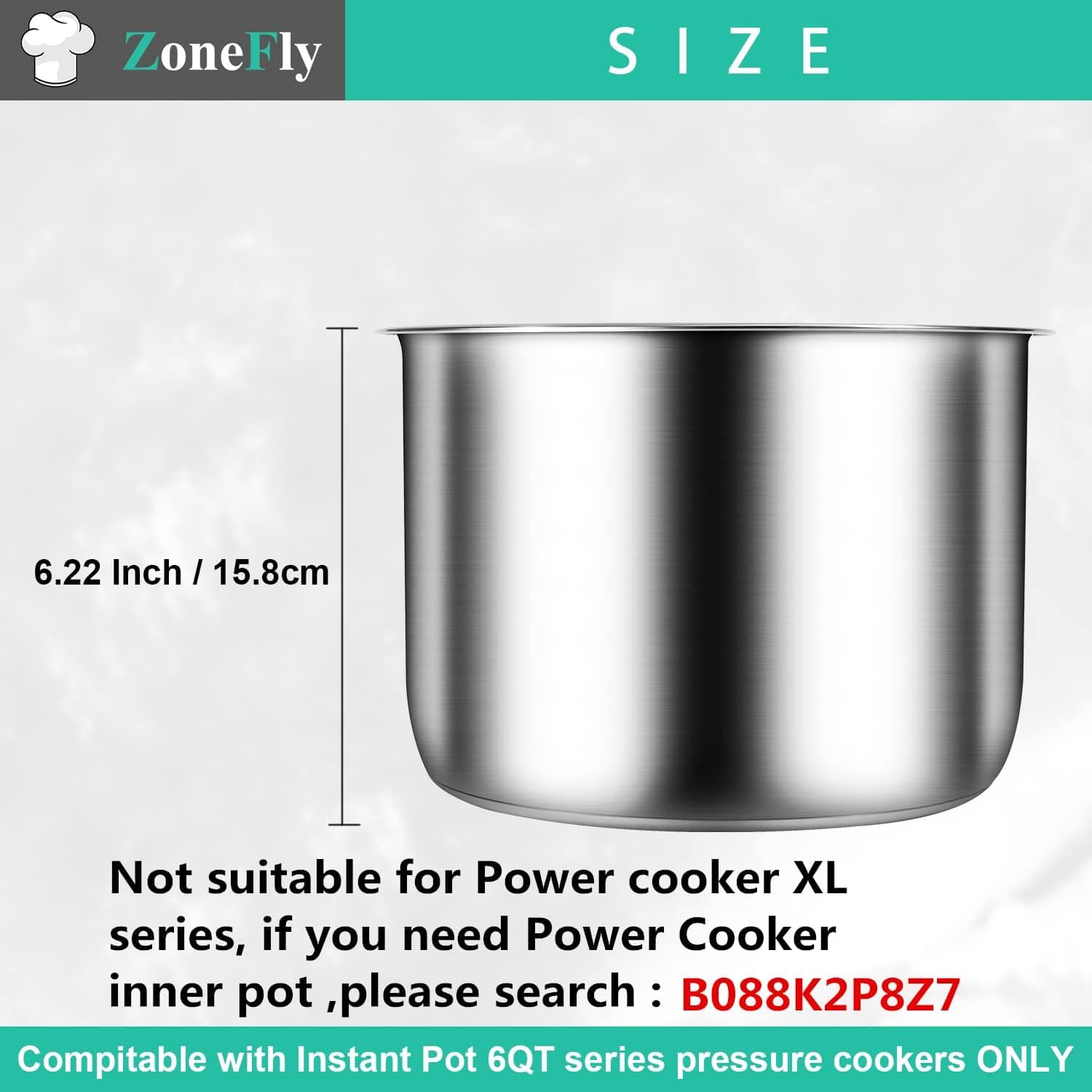ZoneFly Stainless Steel Inner Pot Compatible with Instant Pot 6 Qt, Original 6 Quart InstaPot Replacement with Polished Surface Non-Stick and 2 Sealing Rings Upgrade 6QT pot & ring - Image 5