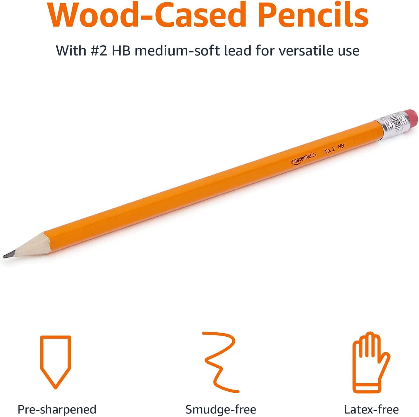 Amazon Basics Woodcased Classroom 2 Pencils with Erasers, Pre-sharpened, HB Lead, Value Pack of 30 count, Orange - Image 2