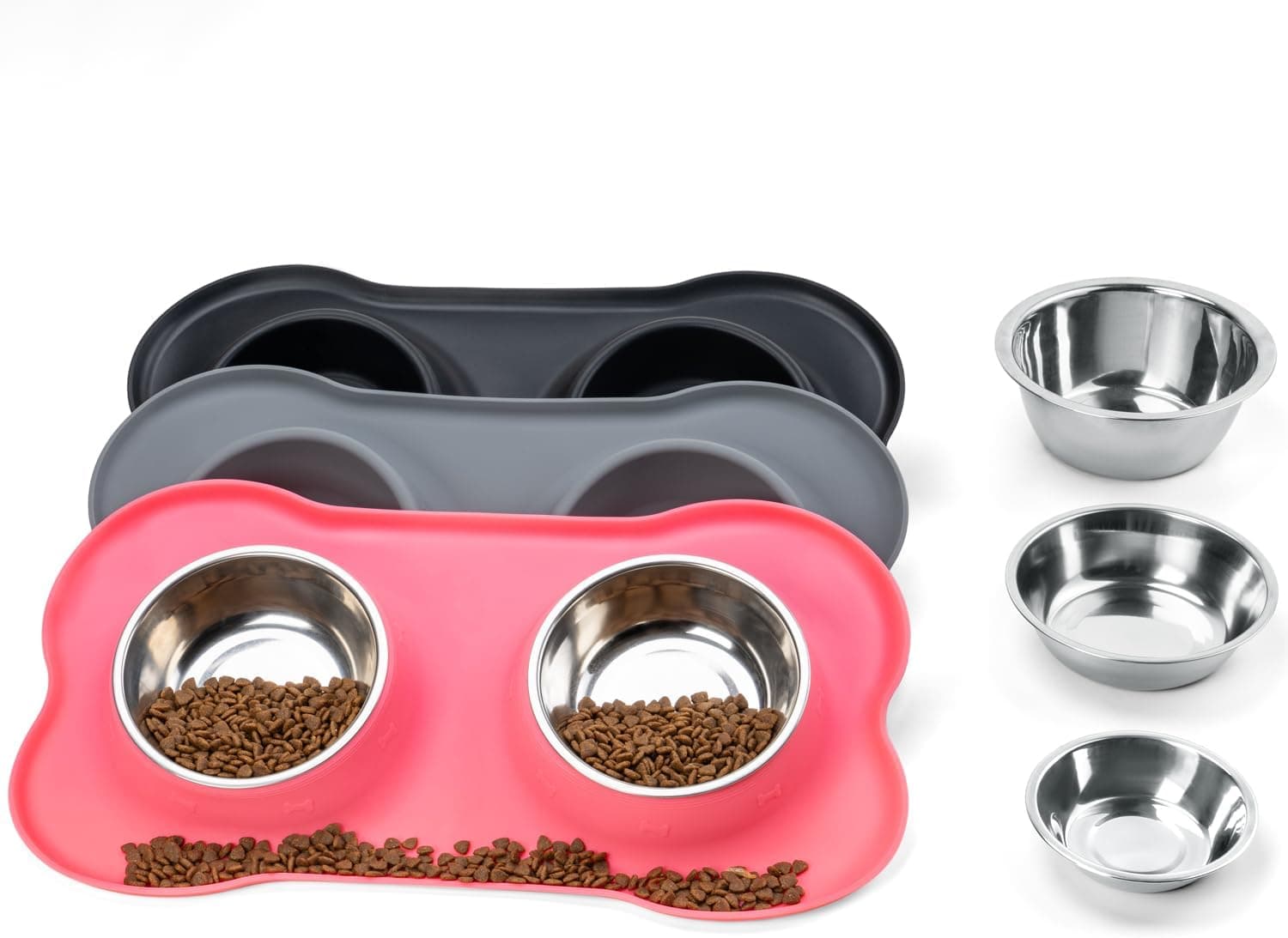 Dog Bowls with Silicone Feeding Mat, No Spill Food Water Dish Set, Dishwasher Safe, 2 Stainless Steel Puppy Bowls, Suitable for Tiny Dogs Kittens Cats Rabbits Pets under 8lbs, Extra Small, Pink Pink Extra Small-5 oz - Image 2