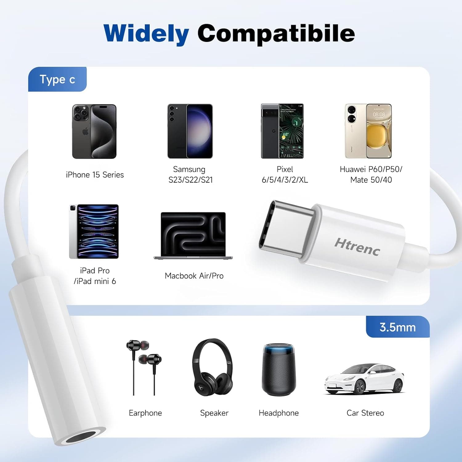 USB C to 3.5mm Headphone Jack Adapter for iPhone17/ iPhone 16/16 Pro/15/15 Pro/Pro Max/Plus, Type C Aux Audio Dongle Cable Cord Compatible with iPad, Samsung Galaxy S23/S23/S22/S21, MacBook（2 Pack） 1 White - Image 4