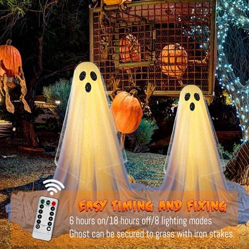 2Packs Halloween Decorations Outdoor,Halloweens Party Decoration Indoor,Spooky Ghost with Remote Control String Lights,Halloween-Ghost Lights for Porches Yards Gardens Lawn - Image 2