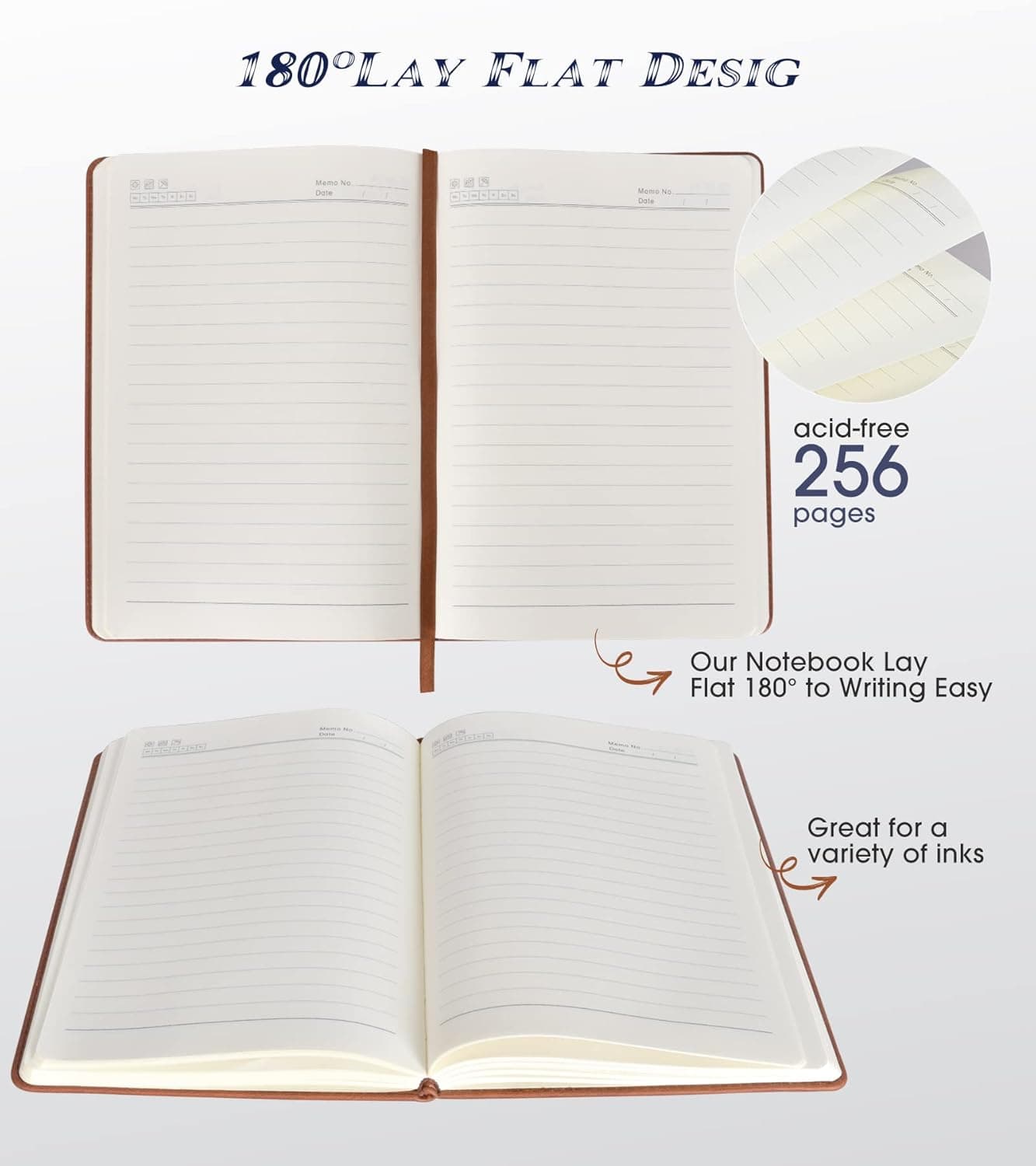 Lined Journal Notebook for Women Men,256 Pages A5 Hardcover Leather Journals for Writing,Travel,Business,Work & School,College Ruled Notebooks for Note Taking,Diary Notepad 5.7"×8.3"(Brown) Brown A5-sized Lined Pages - Image 5