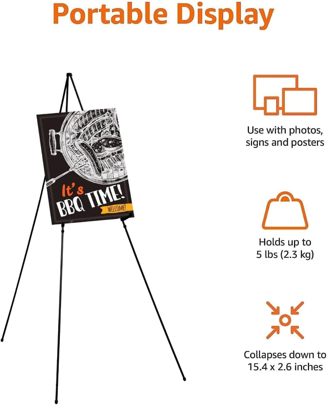 Amazon Basics Easel Display Stand, Instant Floor Poster, Lightweight, Collapsible and Portable with Tripod Base, Black Steel (supports 5 pounds) - Image 5