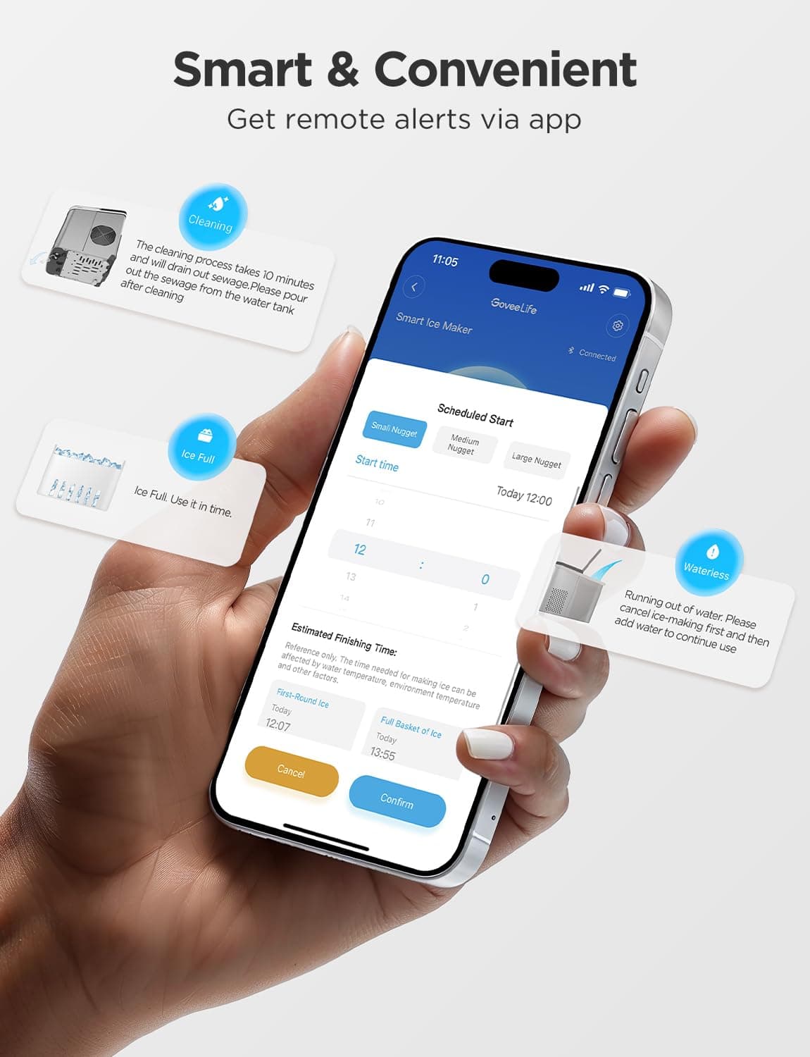 GoveeLife Smart Countertop Ice Makers, Portable Ice Maker Machine with Self-Cleaning, 6 Mins 9 Bullet Ice, 26lbs/24Hrs, Voice Remote for Home Kitchen Party Camping, with Ice Scoop Stainless Silver - Image 6