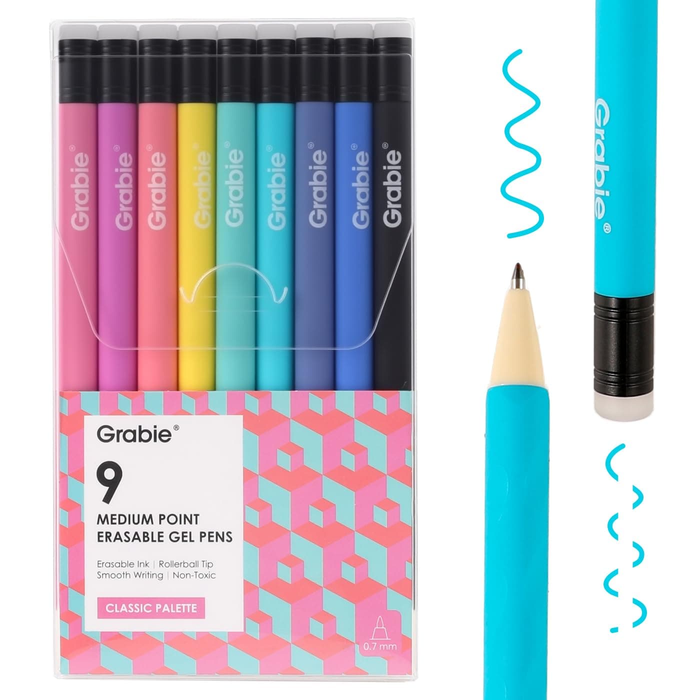Grabie Erasable Gel Pens, 9 Colors Erasable Pens, Make Mistakes Disappear Colored Pens, Assorted Color Inks for Drawing Writing Planner,Gel Pens for Coloring 9 Colors Pens: Classic