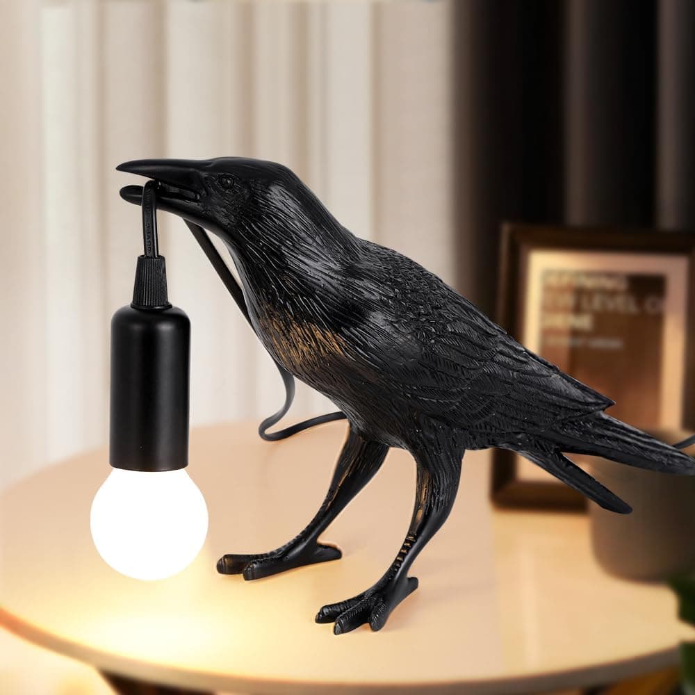 Crow Lamp Raven Table Lamp with Bulb, Crow Light - Gothic Halloween Decor for Bedside Bedroom Living Room Decor - Image 2