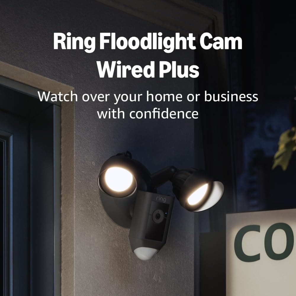 Ring Floodlight Cam Wired Plus (newest model), Outdoor home or business security with motion-activated 1080p HD video and floodlights, Black Black 1 Camera Floodlight Cam Wired Plus Only
