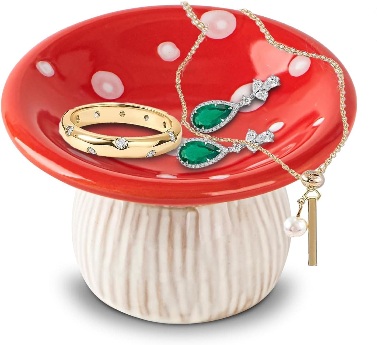 Mushroom Ring Holder Jewelry Tray Red Dish Ceramic Trinket Storage Jar Mini Engagement Ring Holder - Image 2