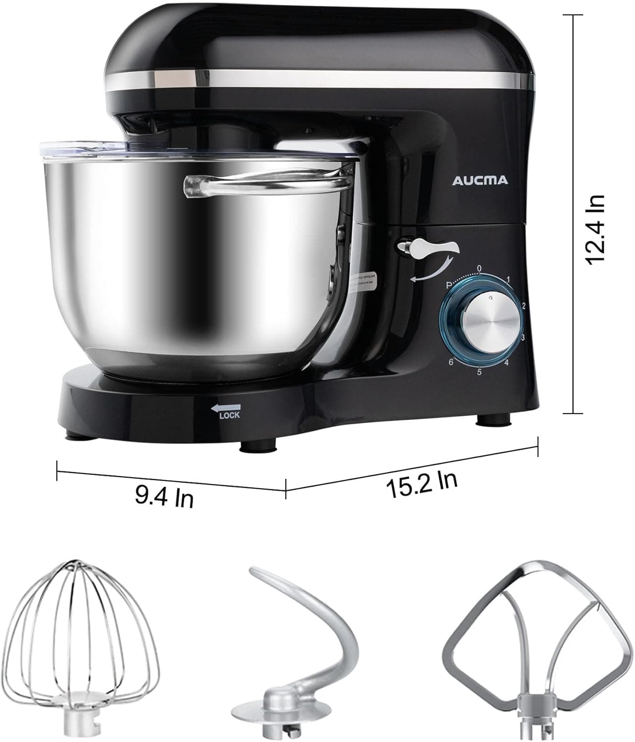 Aucma Stand Mixer,6.5-QT 660W 6-Speed Tilt-Head Food Mixer, Kitchen Electric Mixer with Dough Hook, Wire Whip & Beater (6.5QT, Black) 6.5QT Black - Image 5