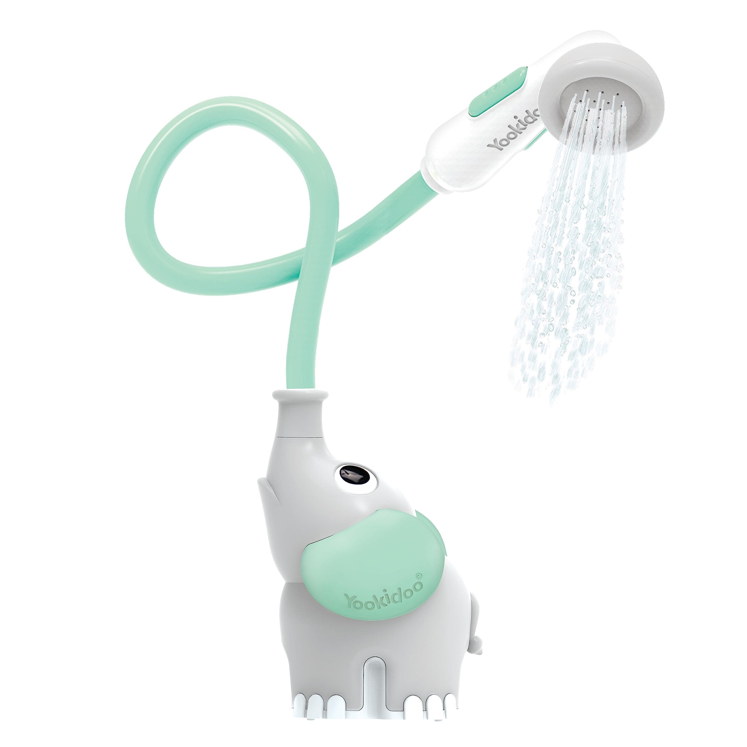Yookidoo Baby Bath Shower Head - Elephant Water Pump with Trunk Spout Rinser - Control Water Flow from 2 Elephant Trunk Knobs for Maximum Fun in Tub or Sink for Newborn Babies Turquoise