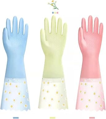 Amazon.com: KAQ Dishwashing Cleaning Gloves 3 Pairs - Reusable Rubber Gloves Non-Slip Laundry Kitchen Gardening Waterproof Household Gloves(Medium) : Clothing, Shoes & Jewelry - Image 2