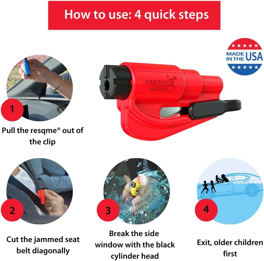 Resqme Paquete de 2, La Herramienta Original de Escape de Emergencia para Llaveros, Cortador de Cinturón de Seguridad 2-en-1 y Rompedor de Ventanas, Hecho en EE. UU., Amarillo de Seguridad - Image 5