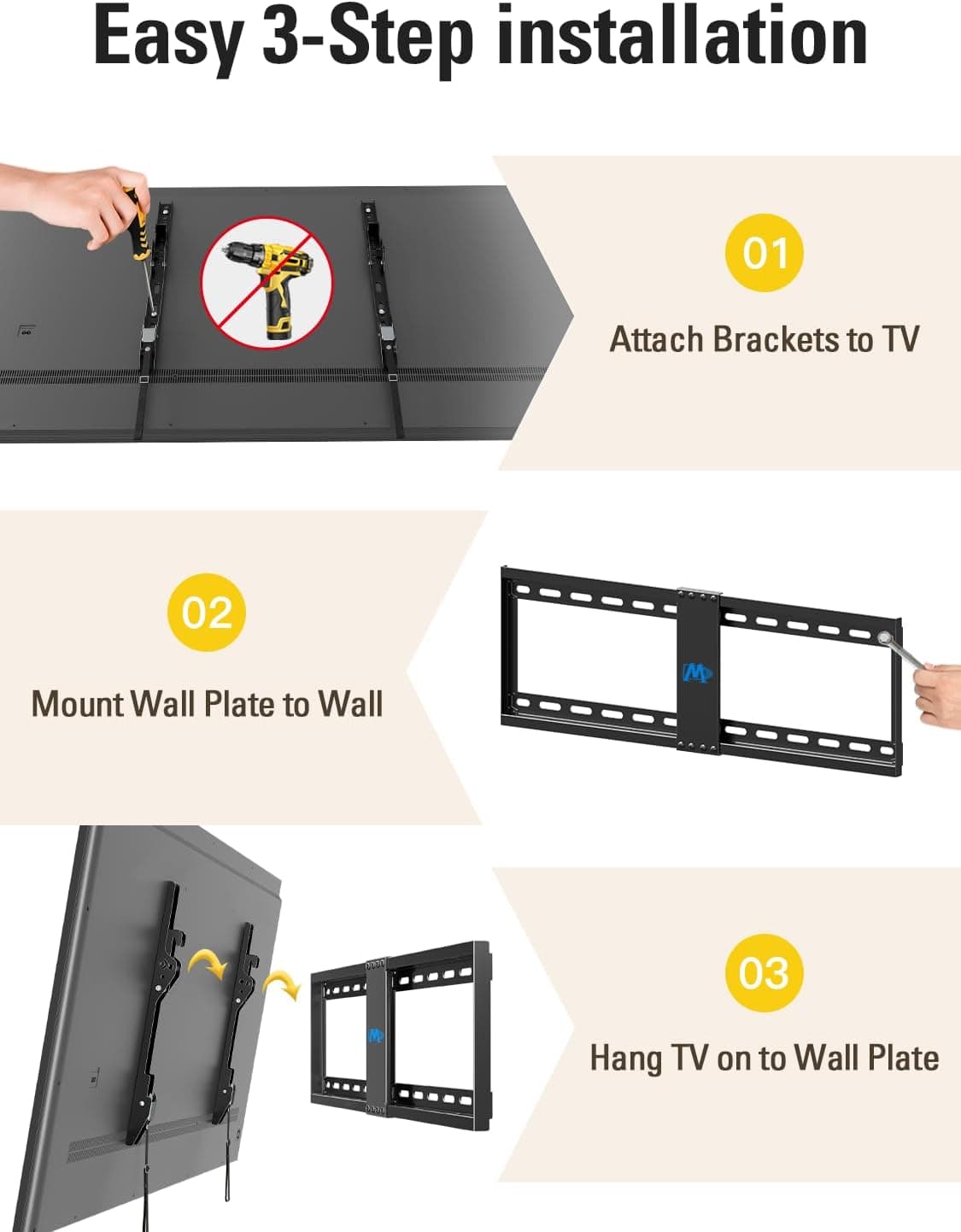 Mounting Dream TV Wall Mount for Most 37-75 Inch TVs, Universal Tilt TV Mount Fit 16", 18", 24" Stud with Loading Capacity 132lbs, Max Vesa 600 x 400mm, Low Profile Flat Wall Mount TV Bracket Black - Image 9