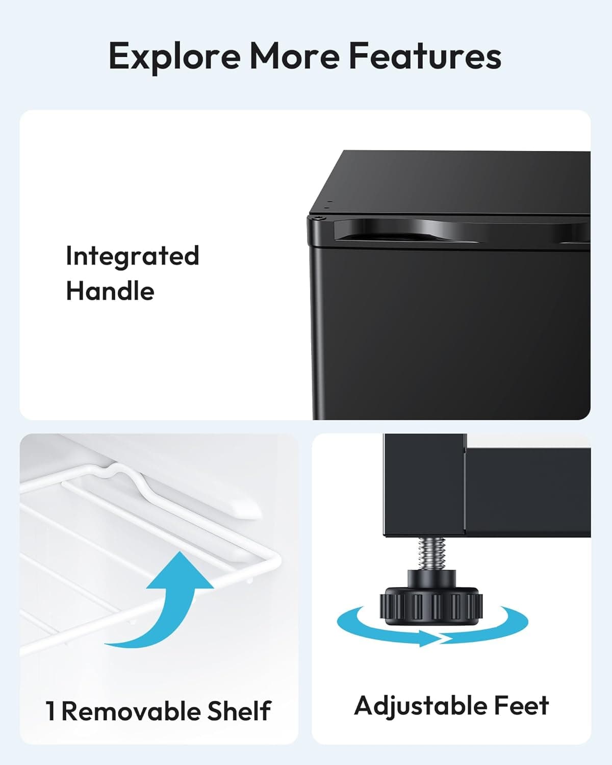 EUHOMY 1.1 Cubic Feet Mini Freezer, Countertop, Single Door Compact Upright Freezer with Reversible Door, Removable Shelves, Small freezer for Home/Dorms/Apartment/Office, New Black Black 1.1 CU.FT - Image 9