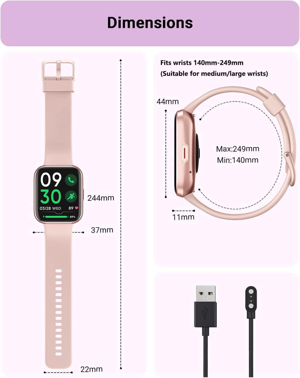 Smart Watch for Women Android & iPhone, Alexa Built-in, 1.8" Touch Screen Fitness Tracker with Answer/Make Calls, IP68 Waterproof Heart Rate/Sleep/SpO2 Monitor, Pedometer, 100+ Sport Modes Pink 1.8 - Image 8