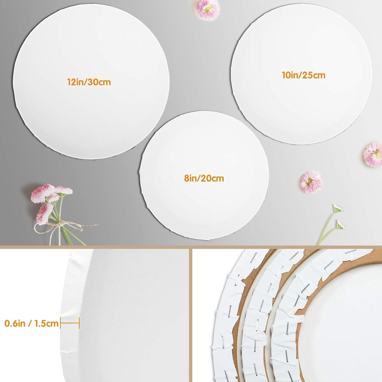 6 Pieces Round Painting Canvas Blank Round Shaped Paint Board Canvas Stretched Primed Decoration Boards for Painting for Students Artist Hobby Painters Beginners - Image 3