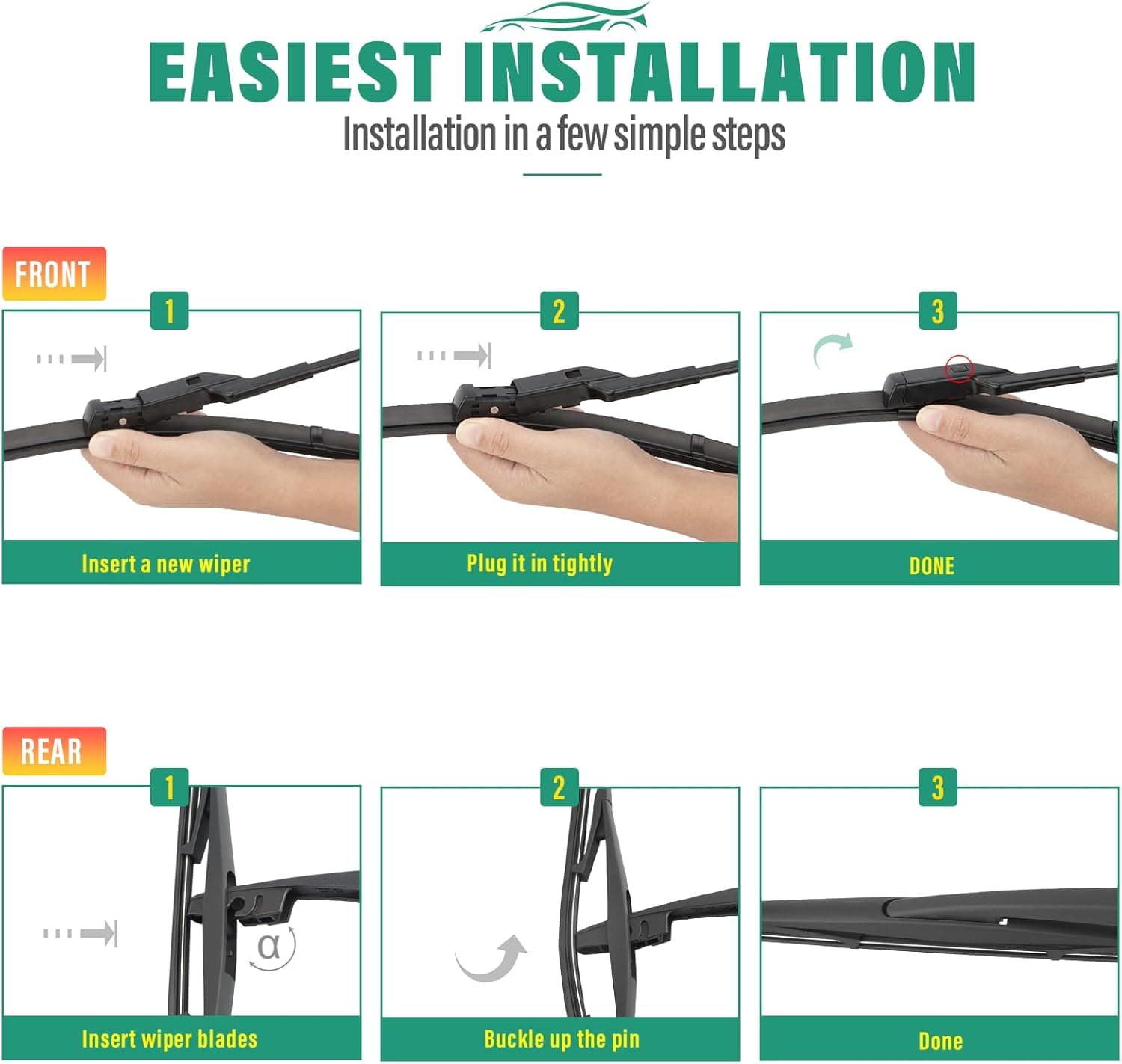 24" 19" 10" Windshield Wiper Blades Replacement for Honda CRV CR-V 2023 2024 2025 Premium All Weather Front Rear Wipers Set - OEM Quality (Pack of 3) 24"+19"+10A" Top Lock - Image 8