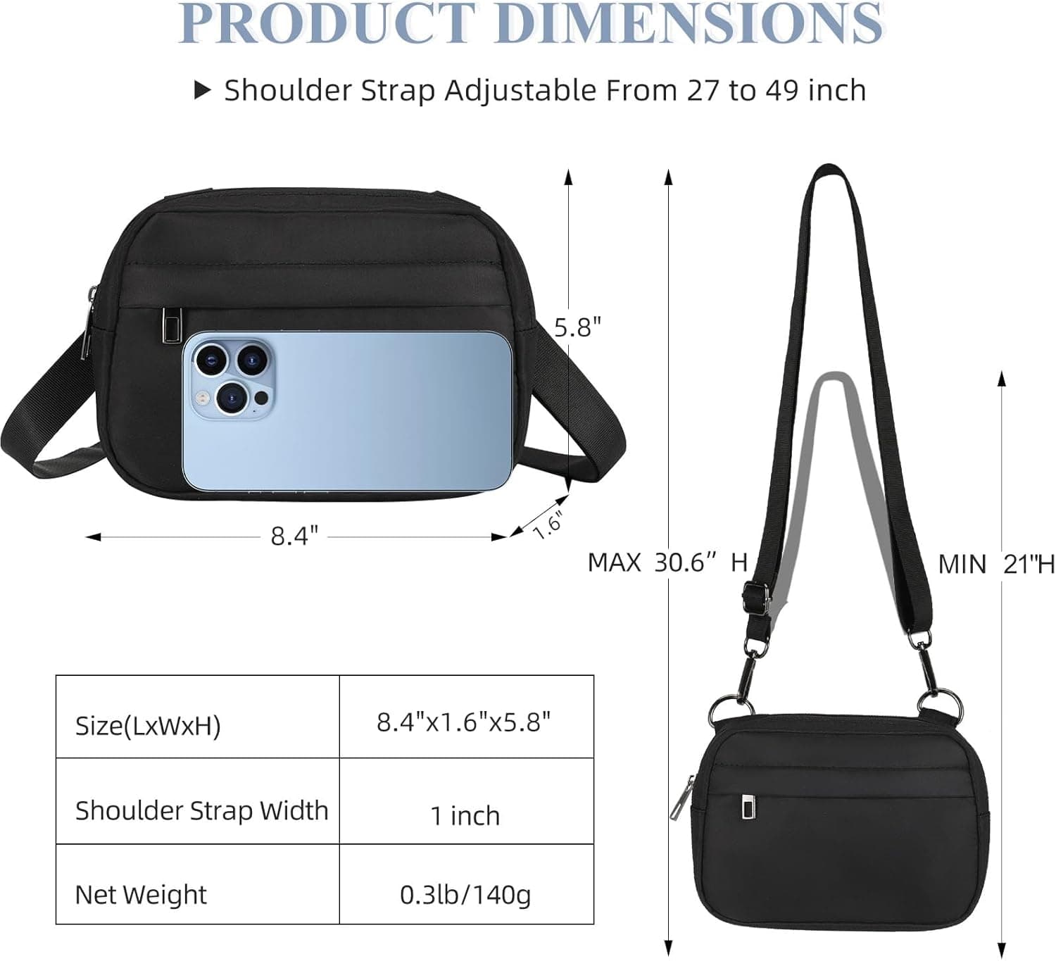 MAXTOP Small Crossbody Bags for Women Belt Bag Fanny Pack with Adjustable Strap Black Small Crossbody Bag - Image 6