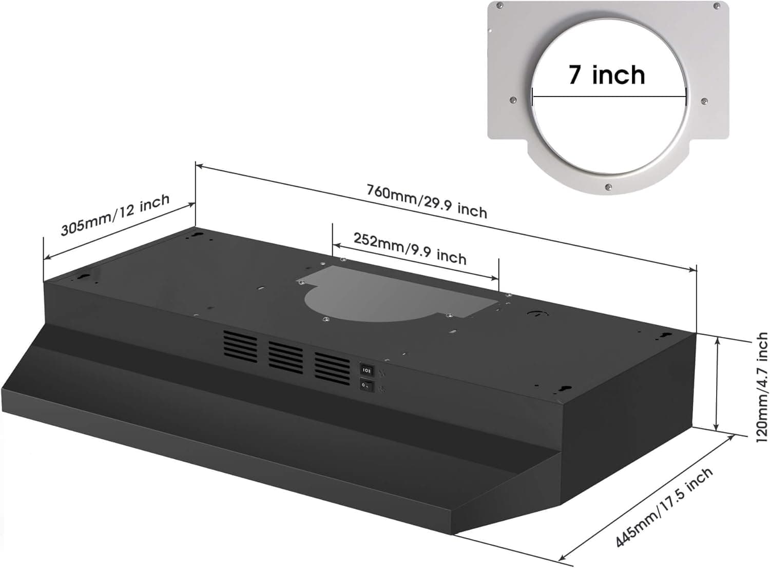 Campana Extractora SNDOAS de 30 pulgadas para Bajo Gabinete, Campana de Cocina Convertible Ductada/Sin Ducto, Campana de Acero Inoxidable con Luz LED, Campana de Bajo Gabinete con Ventilador de Escape de 2 Velocidades, Negro 30" - Image 5