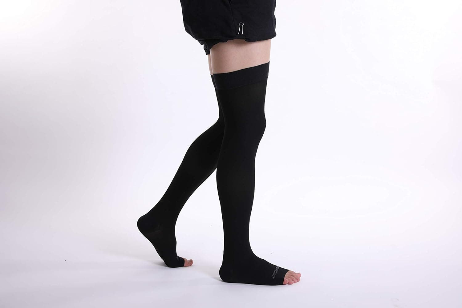 Doc Miller Thigh High Open Toe Compression Stockings 15-20mmHg for Varicose Veins, Pregnancy Support Open Toe Thigh High Compression Socks for Women and Men X-Large Black - Image 8
